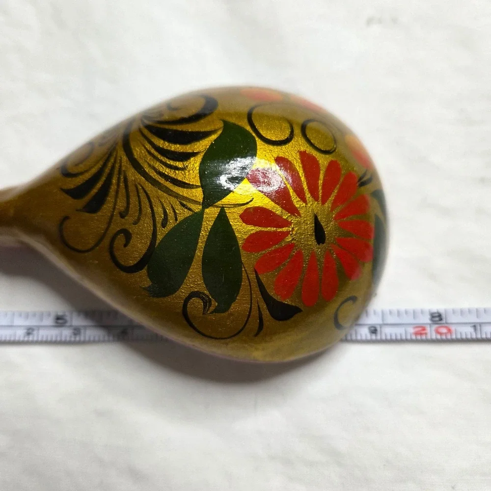 Hand Painted Wooden Spoon Russian Khokhloma Style Floral‎ Design Gold Red Green
